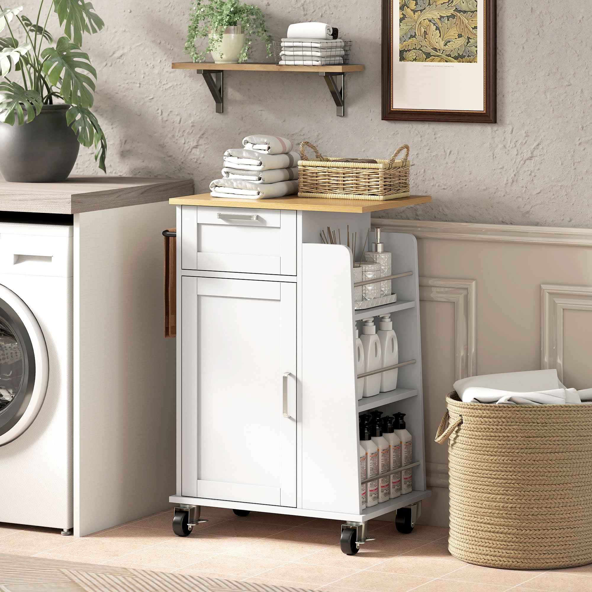HOMCOM Chariot Cuisine Roulant, Portes Soft-Close, 62x40x87 cm, Blanc