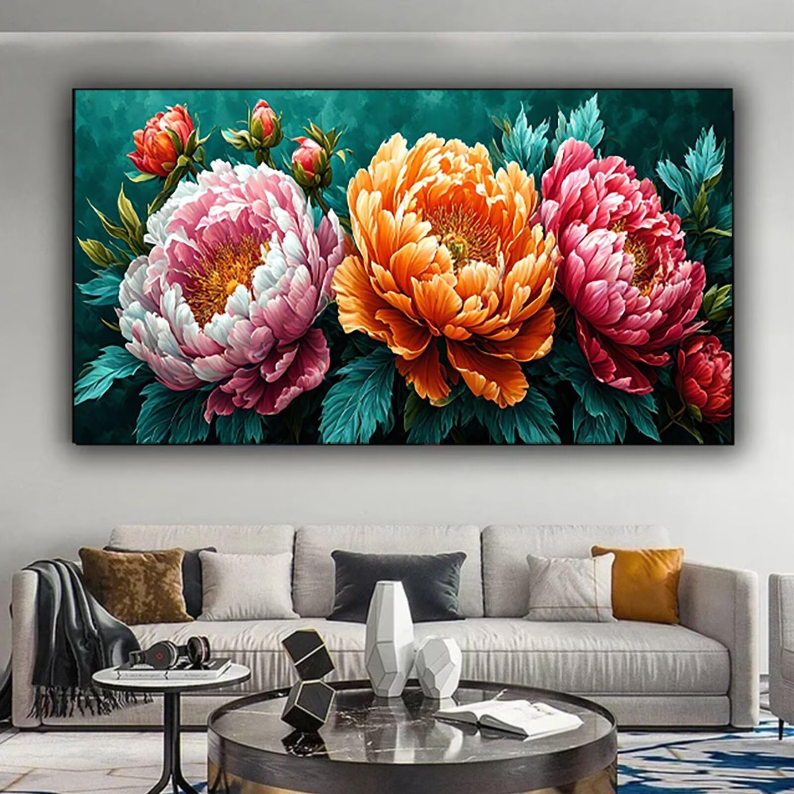 Malen nach Zahlen Kinder Blume, Malen Nach Zahlen Erwachsene, Geschenke für Mädchen Junge Bastelset, Malen nach Zahlen Pfingstrose | Malen nach Zahlen Ohne Rahmen, (60x120cm) Bastelset Erwachsene 0-4
