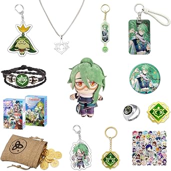 Nahida AnimeBrooches for Kids Gift Set, AnimePins for Cosplay, AnimeBaizhu, Anime Merch Box, Cartoon Plush Doll for Boys and Girls, Liyue