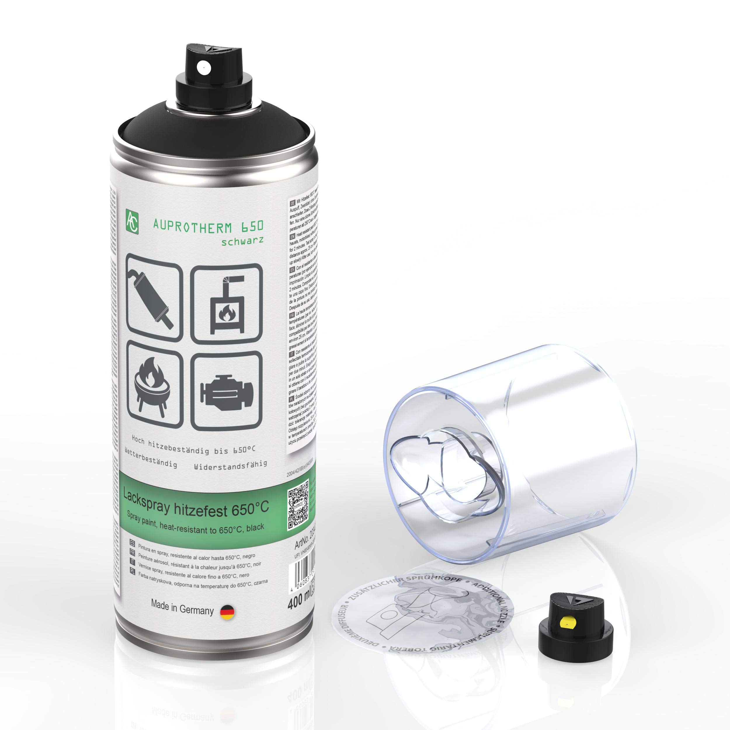 AUPROTEC Lackspray AUPROTHERM 650 schwarz Motor Lack Sprühlack Hitzefest 650°C Spray 12x 400ml