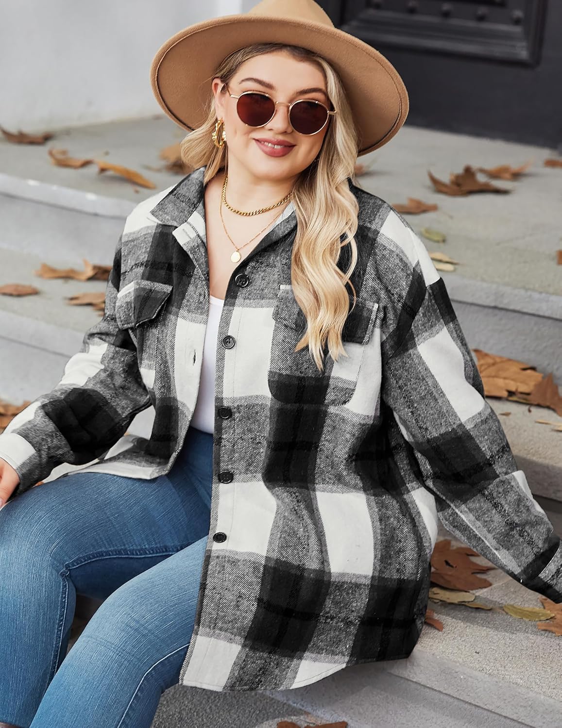 Zeagoo Women's Plus Size Flannel Plaid Shacket Button Down Flannel Shirts Long Sleeve Casual Fall Jacket 2024 - Image 2
