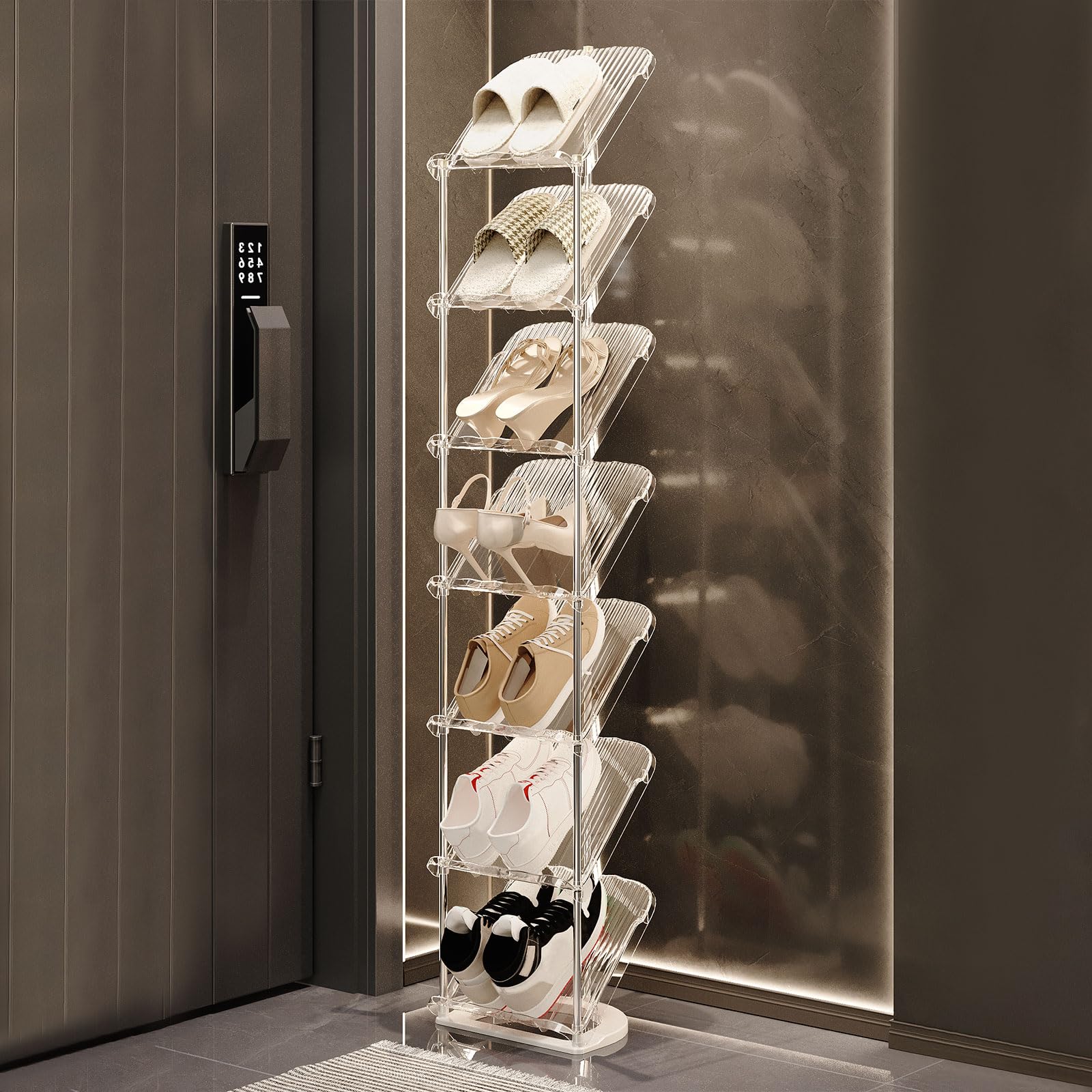 kiss me Sloping Narrow Shoe Rack,5/6/7/8 Tiers Transparent shoe rack small Slim Tall Shoe Storage Rack Vertical Shoe Shelf Stand Holder Organiser Indoor for Hallway, Entryway, Corner (White, 7 layers) — image 1