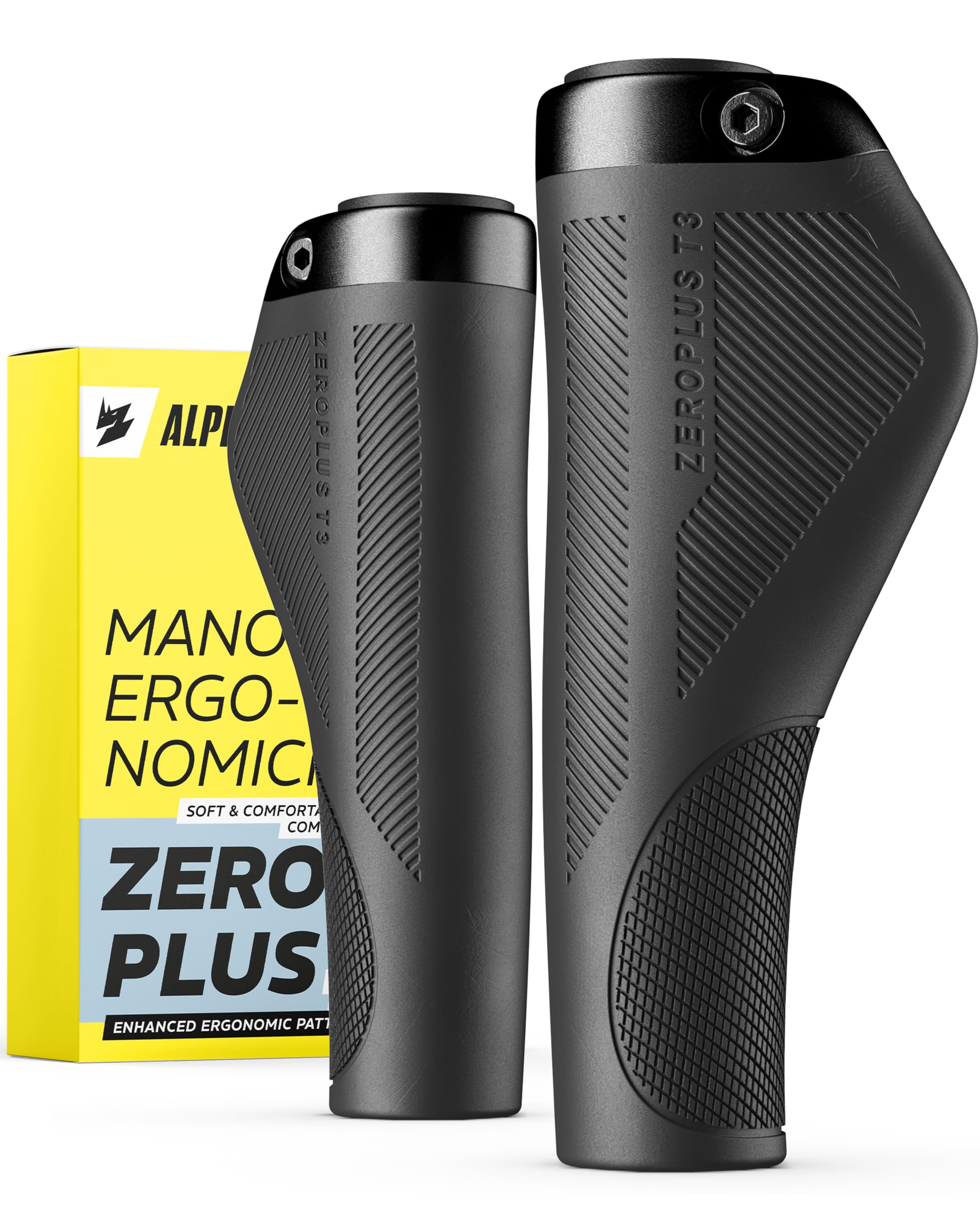 Alphatrail ZeroPlus manopole bici ergonomiche con aletta e supporto palmo, manopole ergonomiche MTB lock-on 22,2 mm, 1 paio, manopole bicicletta ergonomiche per e-bike, trekking & city