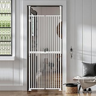 180cm Extra Tall Pet Gate Cat Door with Doors Locks Fits doors from 190-250cm Tall Extendable Adjustable Dog Gate indoor no Drilling, Pressure Mounted for Doorways Kitchen Bedroom (Width: 75-82cm(S))