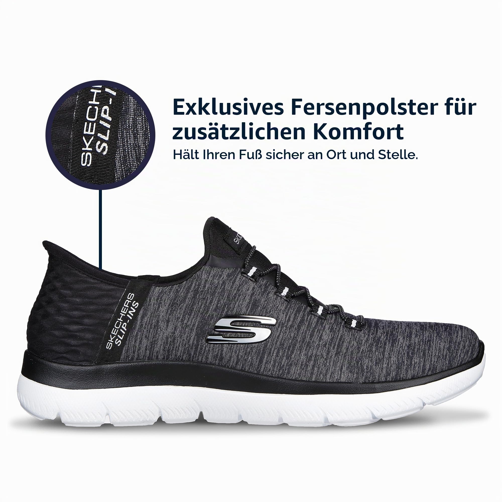 Skechers Damen Summits Dazzling Haze Slip-InTurnschuhe, Black Mesh/White Trim, 40 EU Large – Ansicht 5