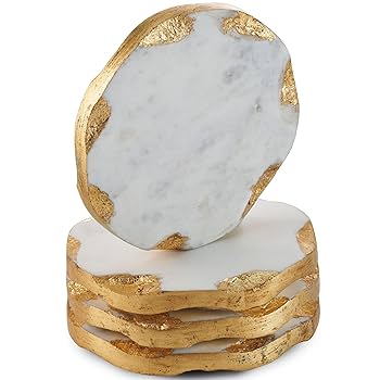 Amazon.com | Godinger Round Coasters Gold Edge, Marble