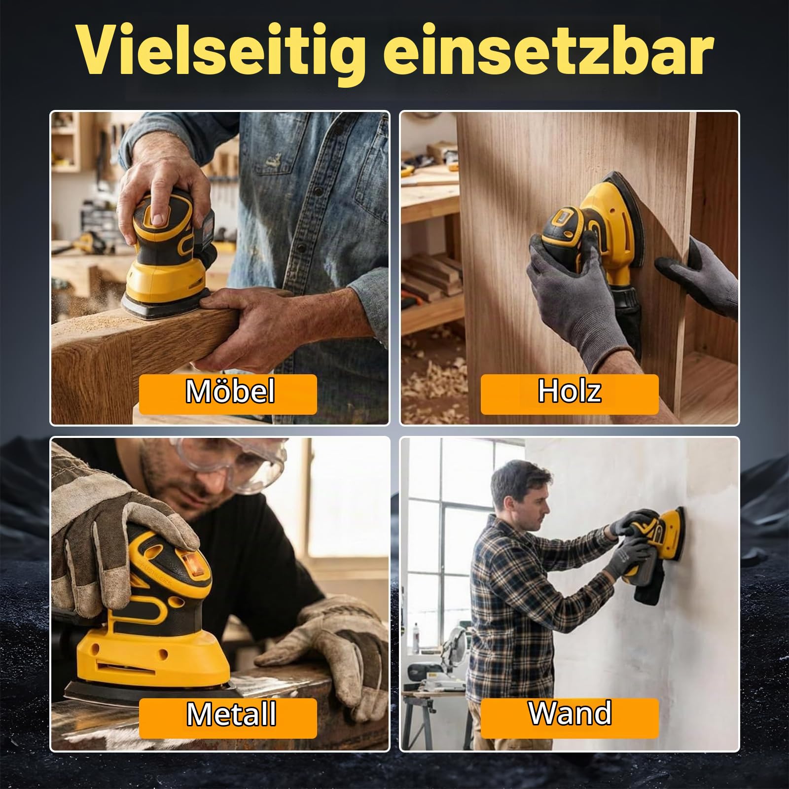 Akku Deltaschleifer für Dewalt 20V Akkus, Bürstenloser Multischleifer 12000 U/min, Schleifmaschine mit Absaugung, 12 Schleifblättern, Schleifer für Holz zum Schleifen Polieren (ohne Akku)