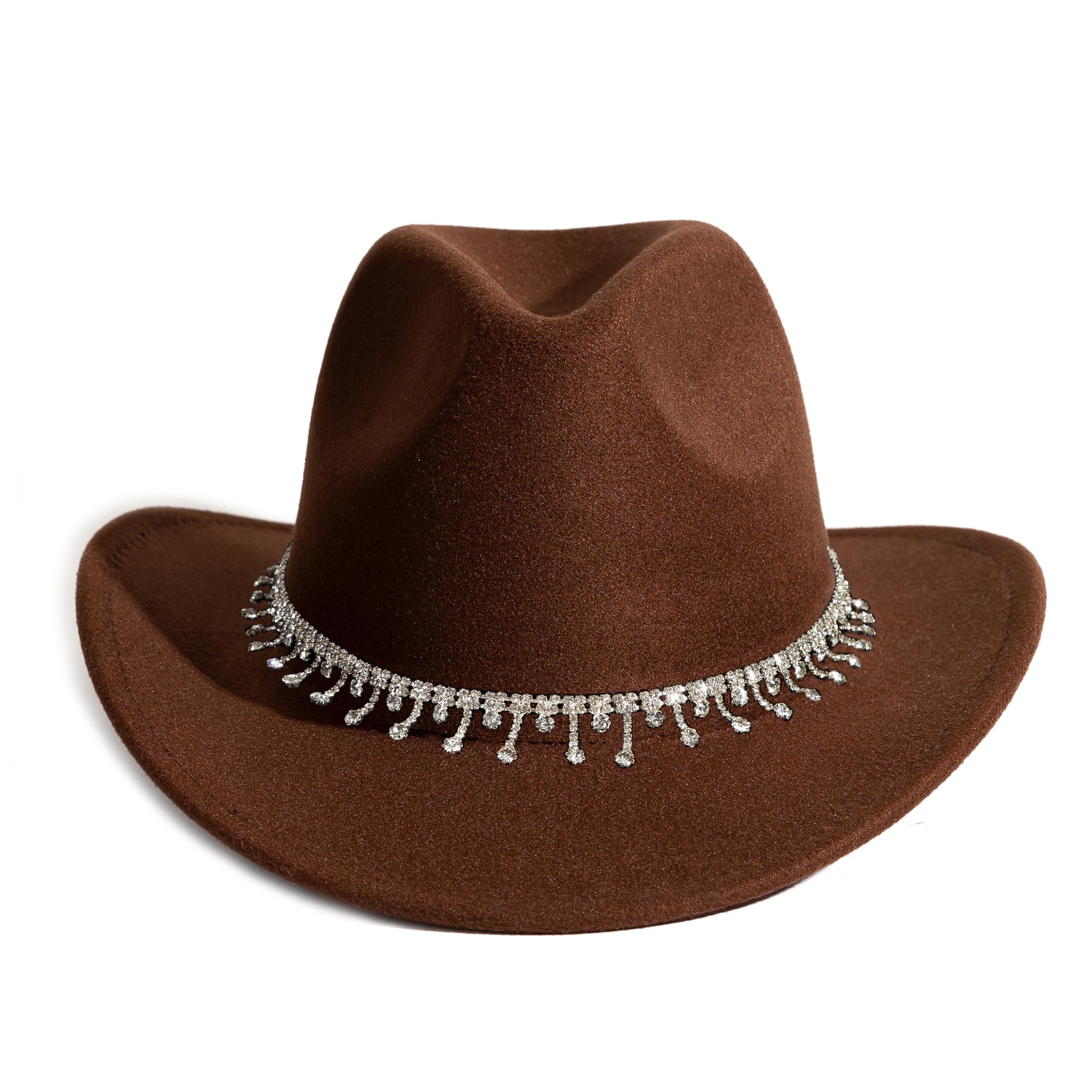 Cappello da cowboy da cowboy con strass lucido a tesa larga per il partito