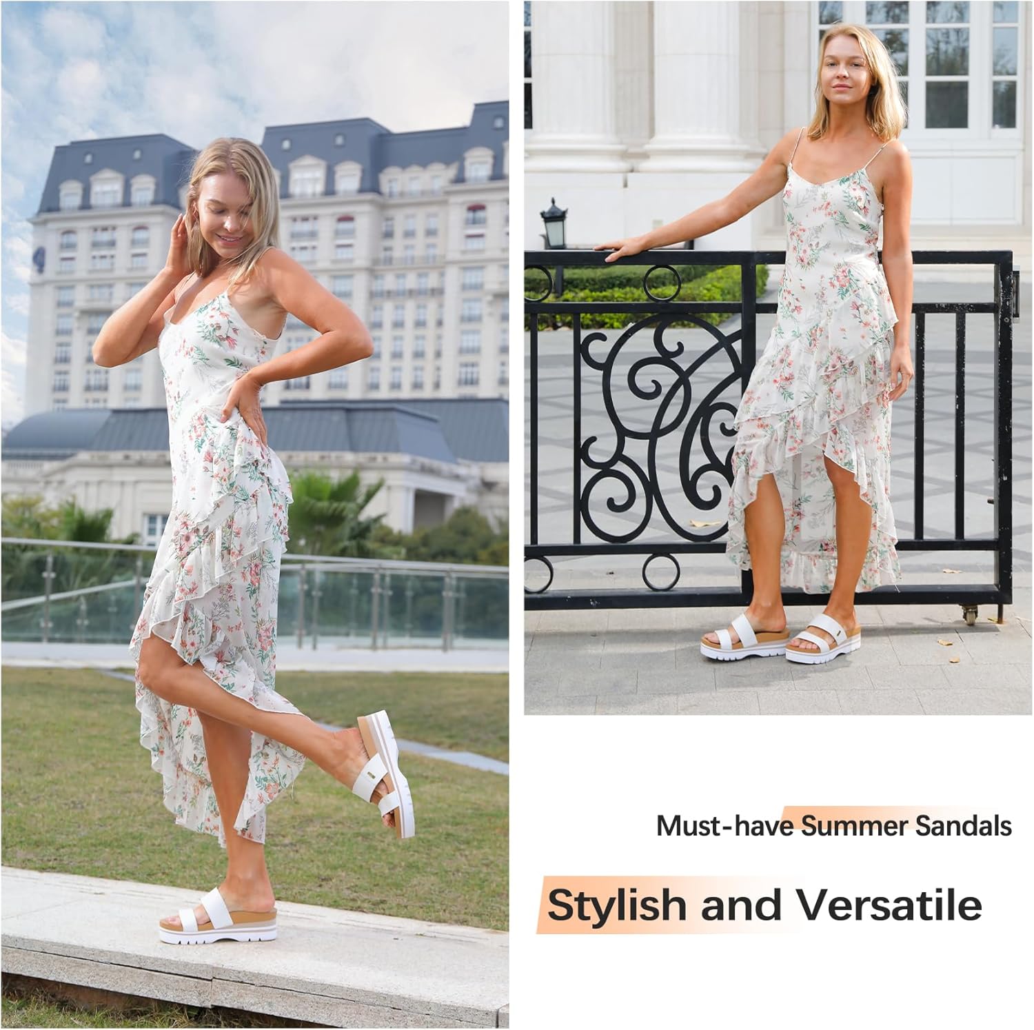 Women's Higher Platform Sandals Arch Support Beach Slides for Woman Orthotic Summer Causal Cork Footbed Slip on Cushion Cute 2 Strap Flatform 2.2IN sandalias de mujer - Image 2