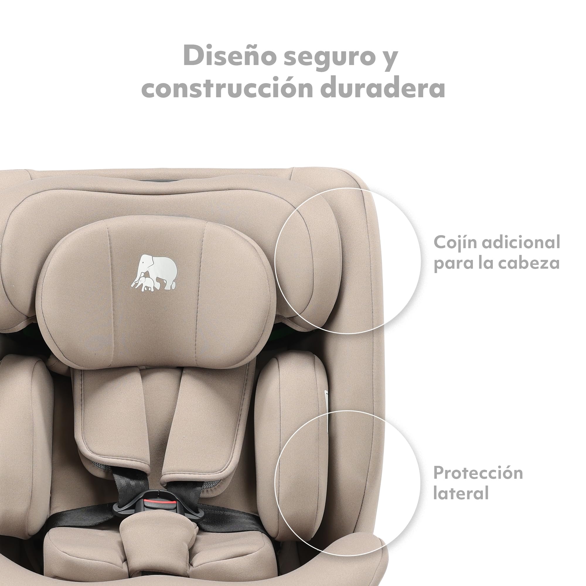 Silla de coche para niños Deryan Clyde i-Size (40-150 cm), 0-12 años, 0-36 kg, Montaje con cinturones de seguridad, reposacabezas y respaldo ajustables, reductor e inserto lingual, R129 (Nougat)