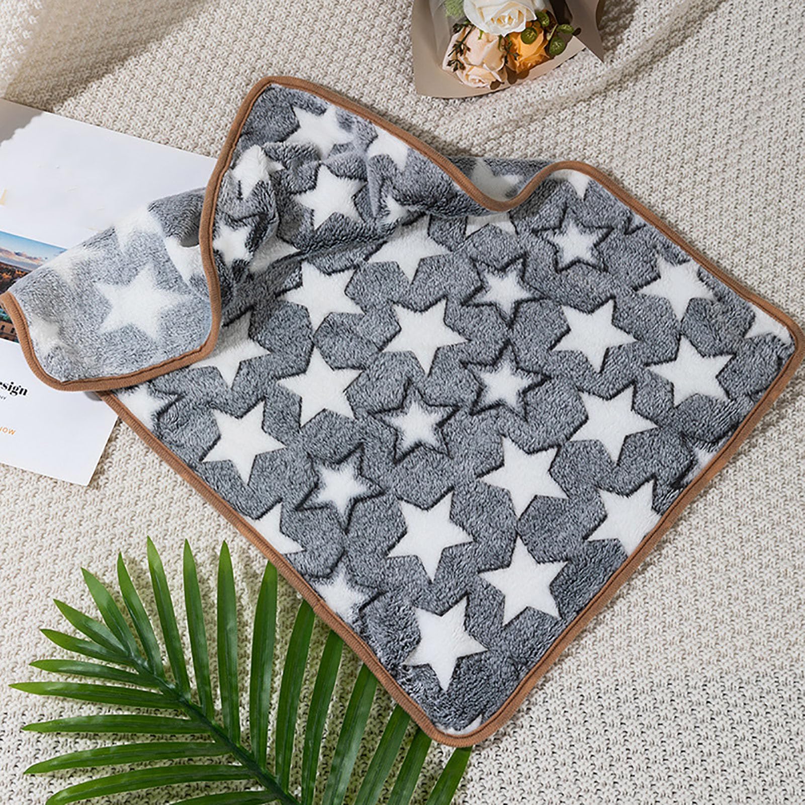 Manta Gris para Mascotas, Cálida Felpa para Mascotas, Suave Y Cómoda, con Patrón de Estrellas, Mantas para Perros Y Gatos, Manta para el Hogar, Sofá, Perros, Cachorros,(XL-Manta Estrella Gris)