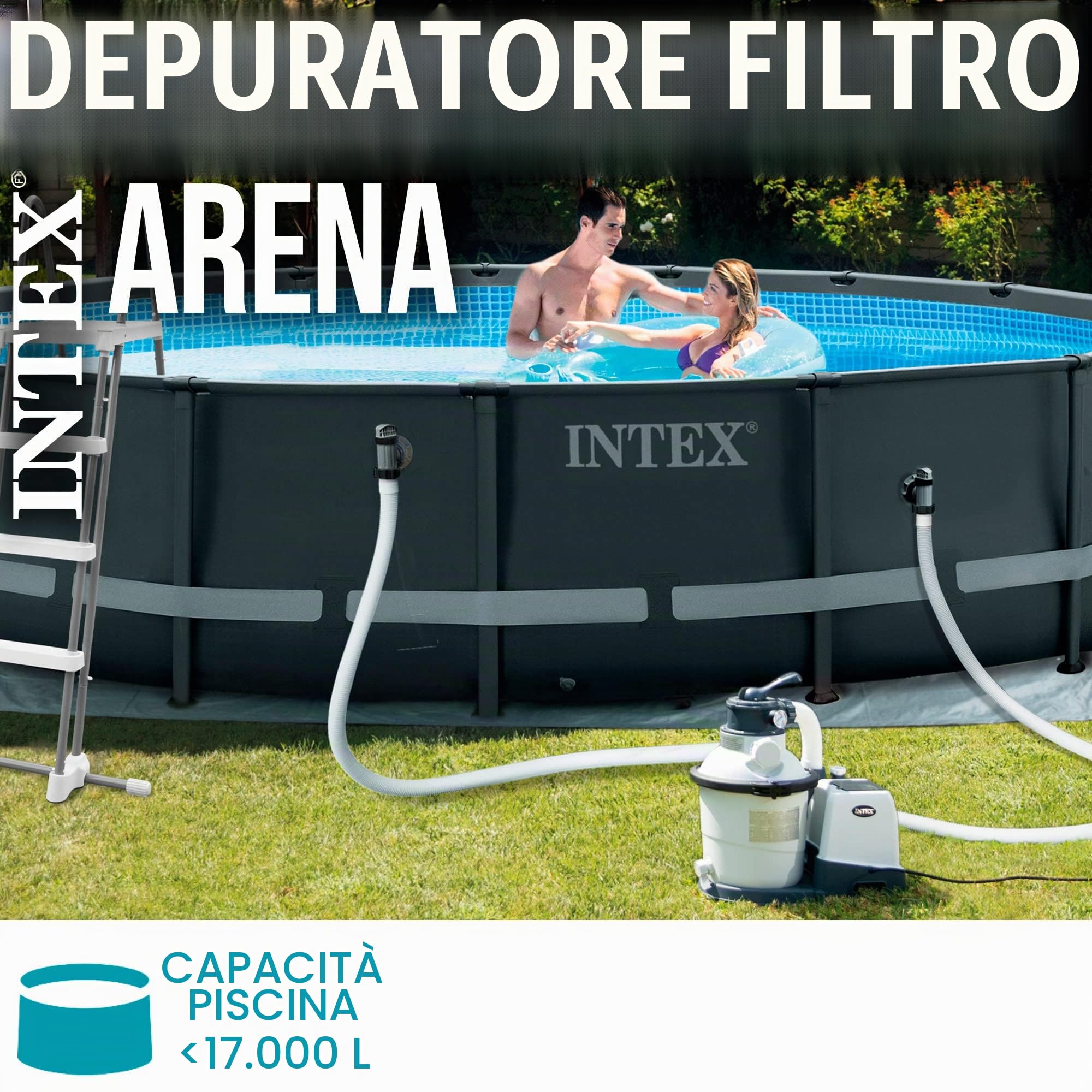 Intex 26792NP – Piscina Fuori Terra Prisma Frame Rettangolare, Pompa Filtro 3785 L/h & 26642 – Pompa Filtro a Sabbia Krystal Clear, Flusso d'Acqua 3500 L/h, Flusso di Sistema 2000 L