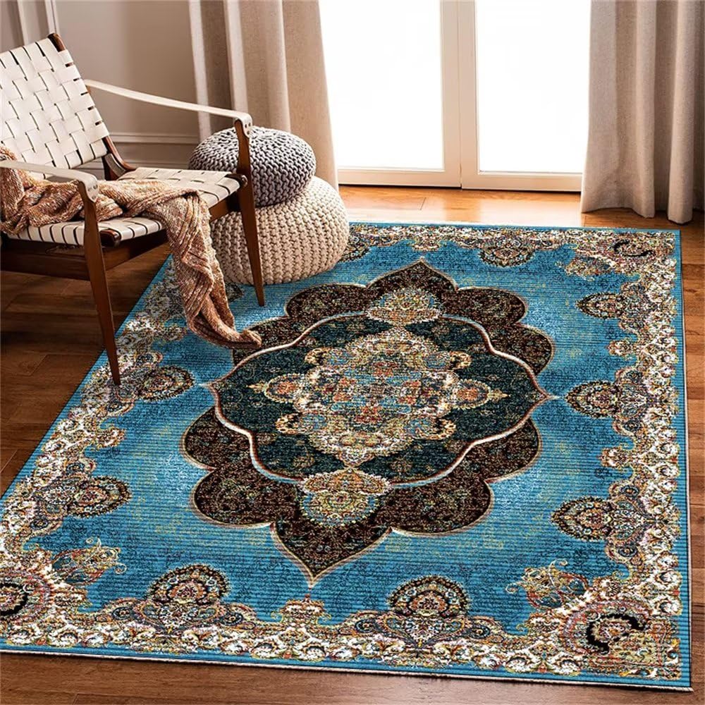 RUGMRZ Rug Stop SlipFireside RugRetro design with blue print living room design for easy careThe RoomLocker Rug50X80CM
