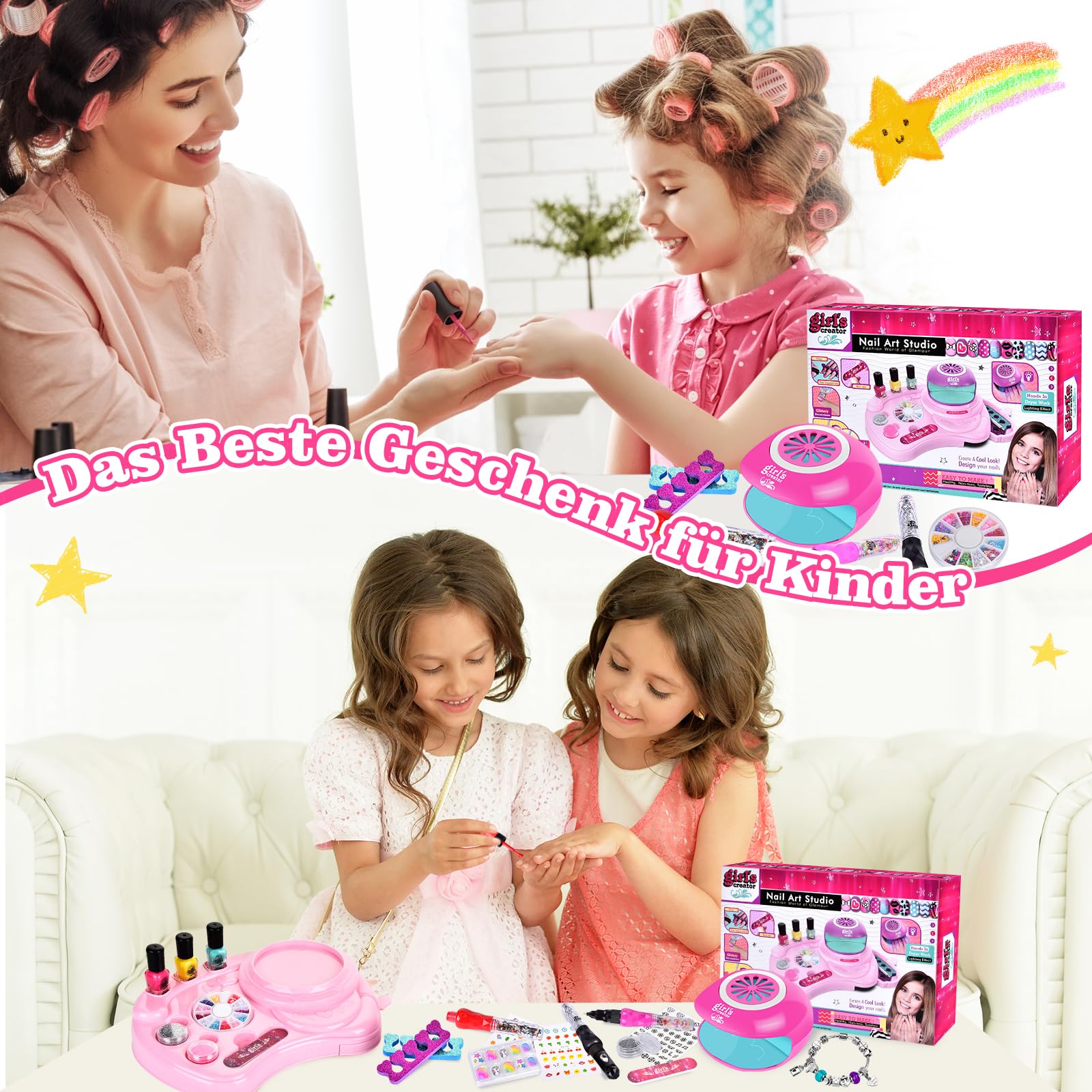 Herenear Kit Nails Bambina, Nail Art Manicure Gioco, Regalo Bambina 6-12 Anni Natale Compleanno