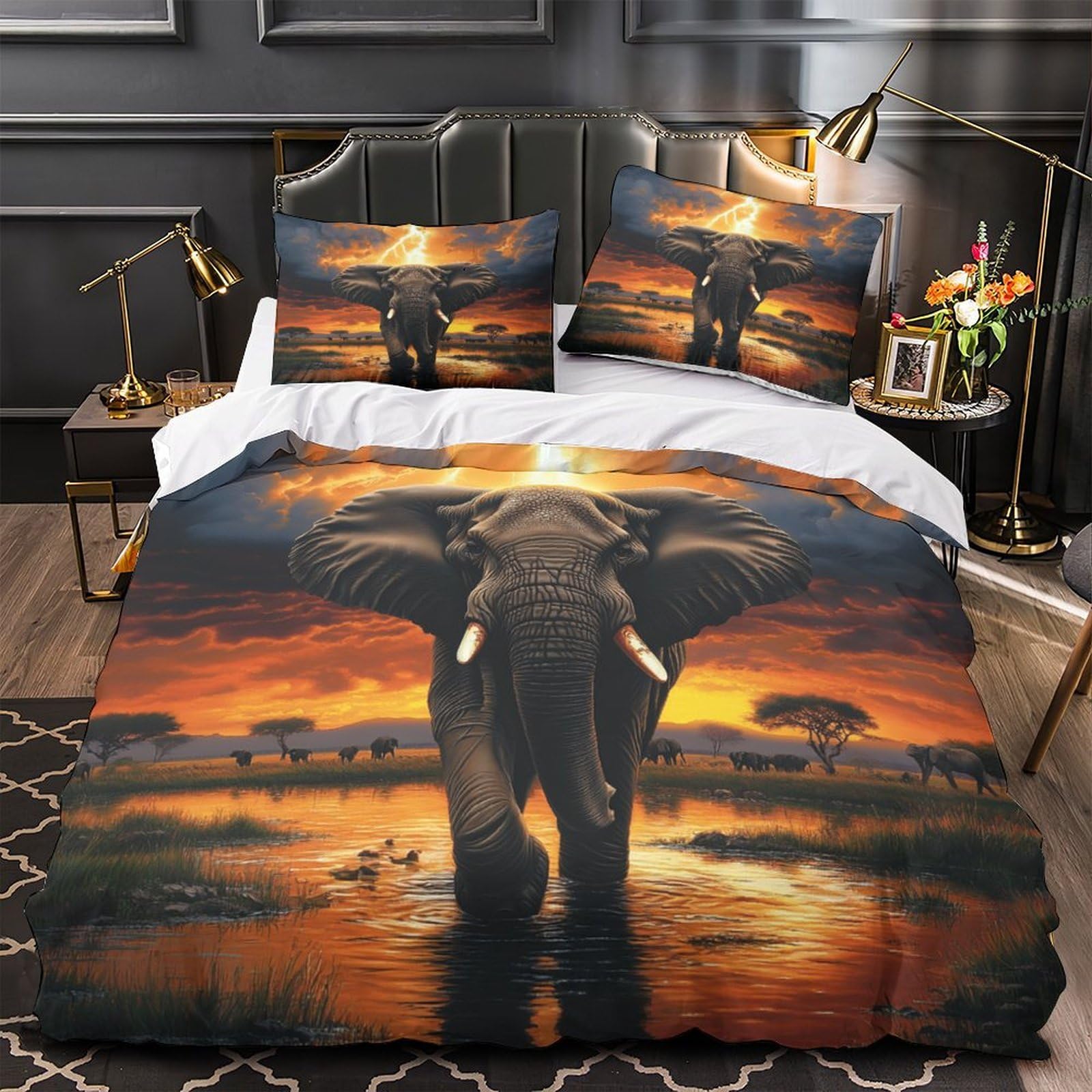 Housse de couette éléphant anti-tache lavable machine pour lit super king 260x220