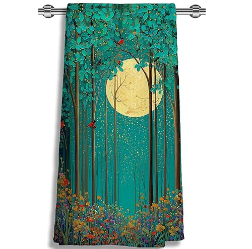 Enchanted Moonlit Forest Kitchen Towels - Art Nouveau Cottagecore Teal