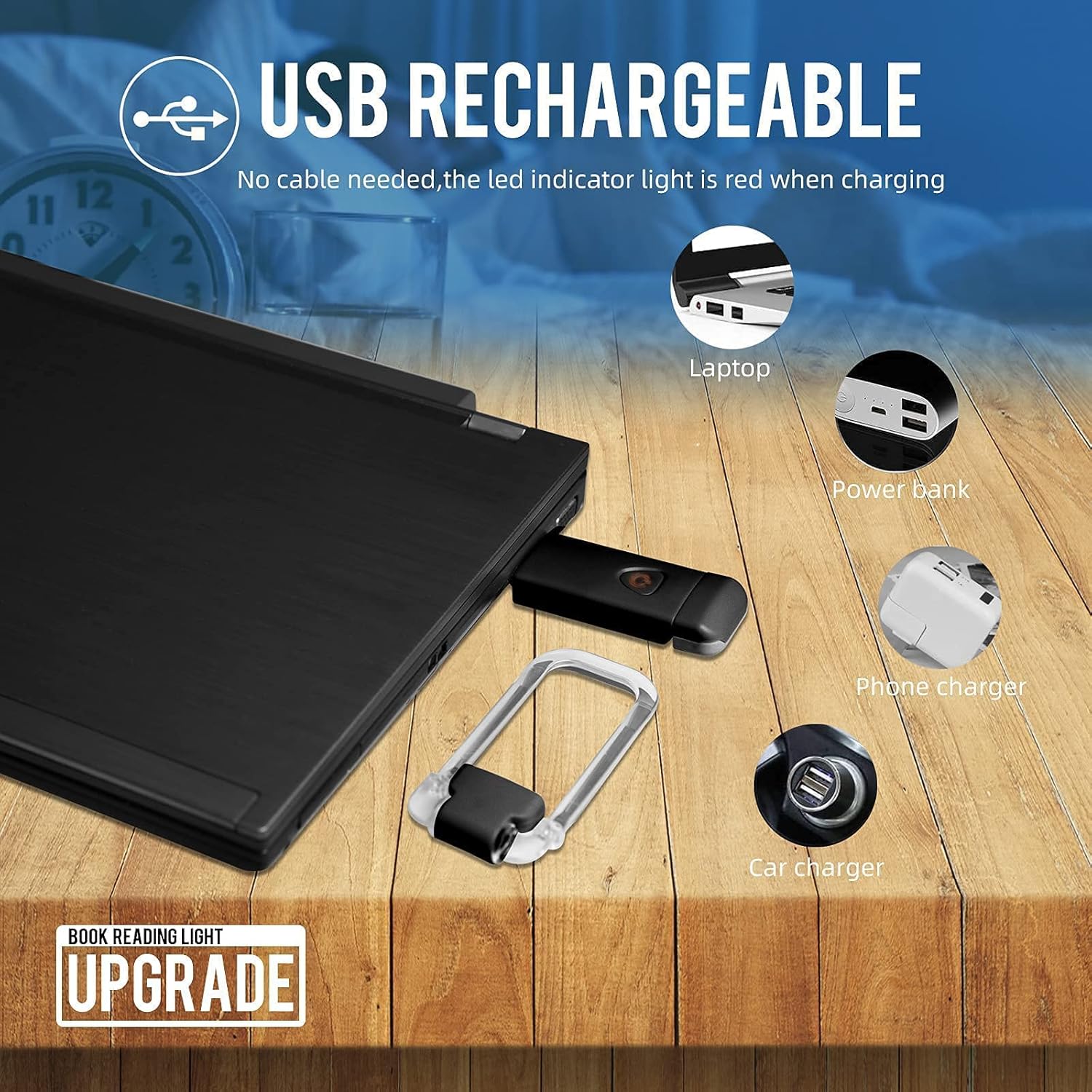 EGWASER Portable USB Rechargeable LED Clip-on Book Light for Eye-Protection, 3 Brightness Adjustable Dimmable Bookmark Light for Reading in Bed (Black) - Image 8