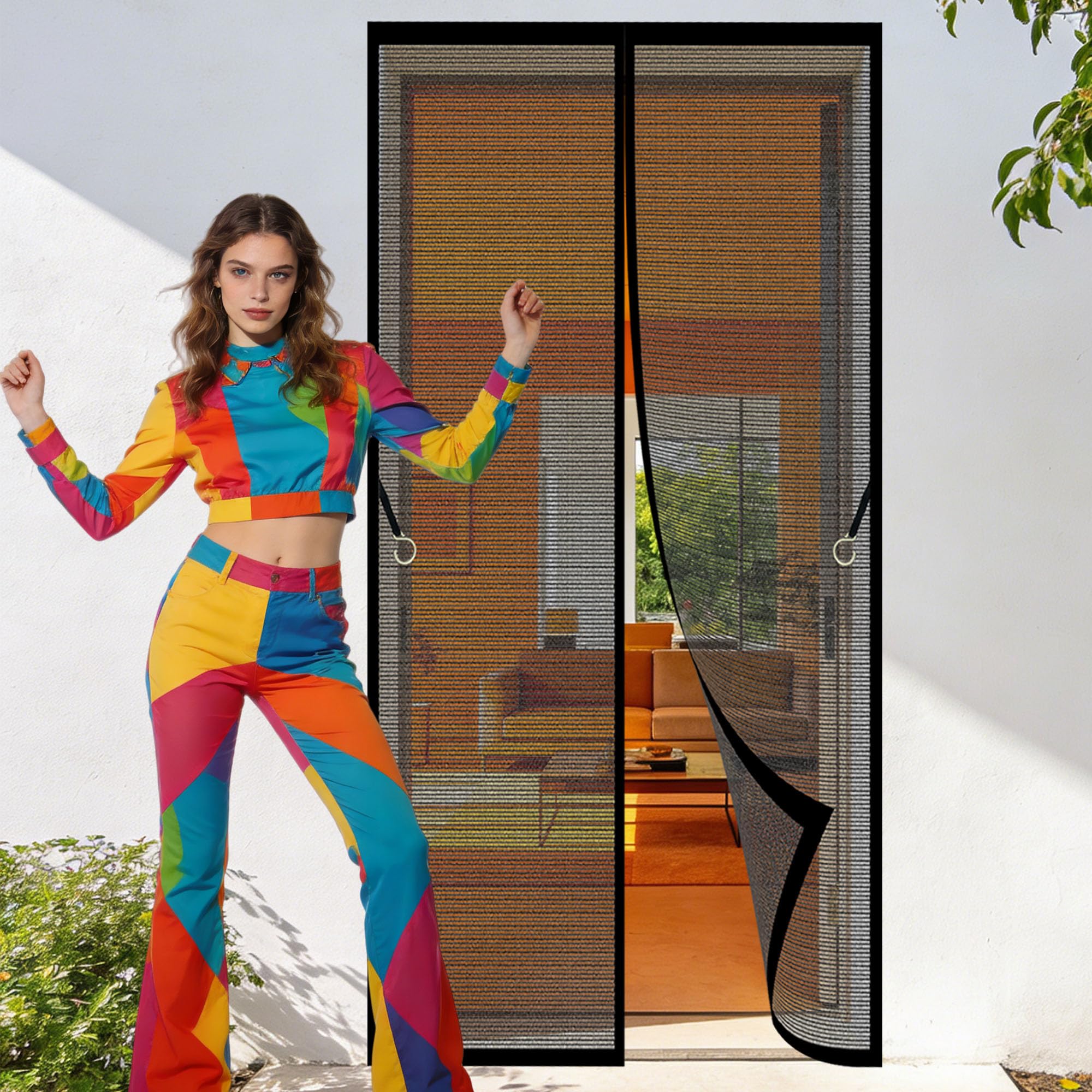 Door Screen 98 x 248 cm No Tools Installation Mosquito Or Anti Pest Magnetic Soft Door Easy to Install Without Drilling for Home, Bedroom, Living Room, Kitchen, Patio, Black