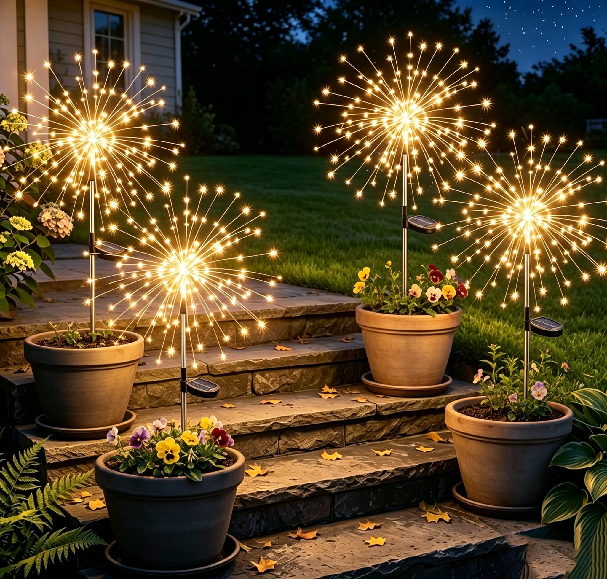 Innvist 4 Pack Solar Garden Lights Outdoor, 120 LEDs Solar Fireworks Lights for Outside with 8 Lighting Modes, IP65 Waterproof Solar Powered Starburst Fairy Lights for Yard, Lawn, Patio, Pathway