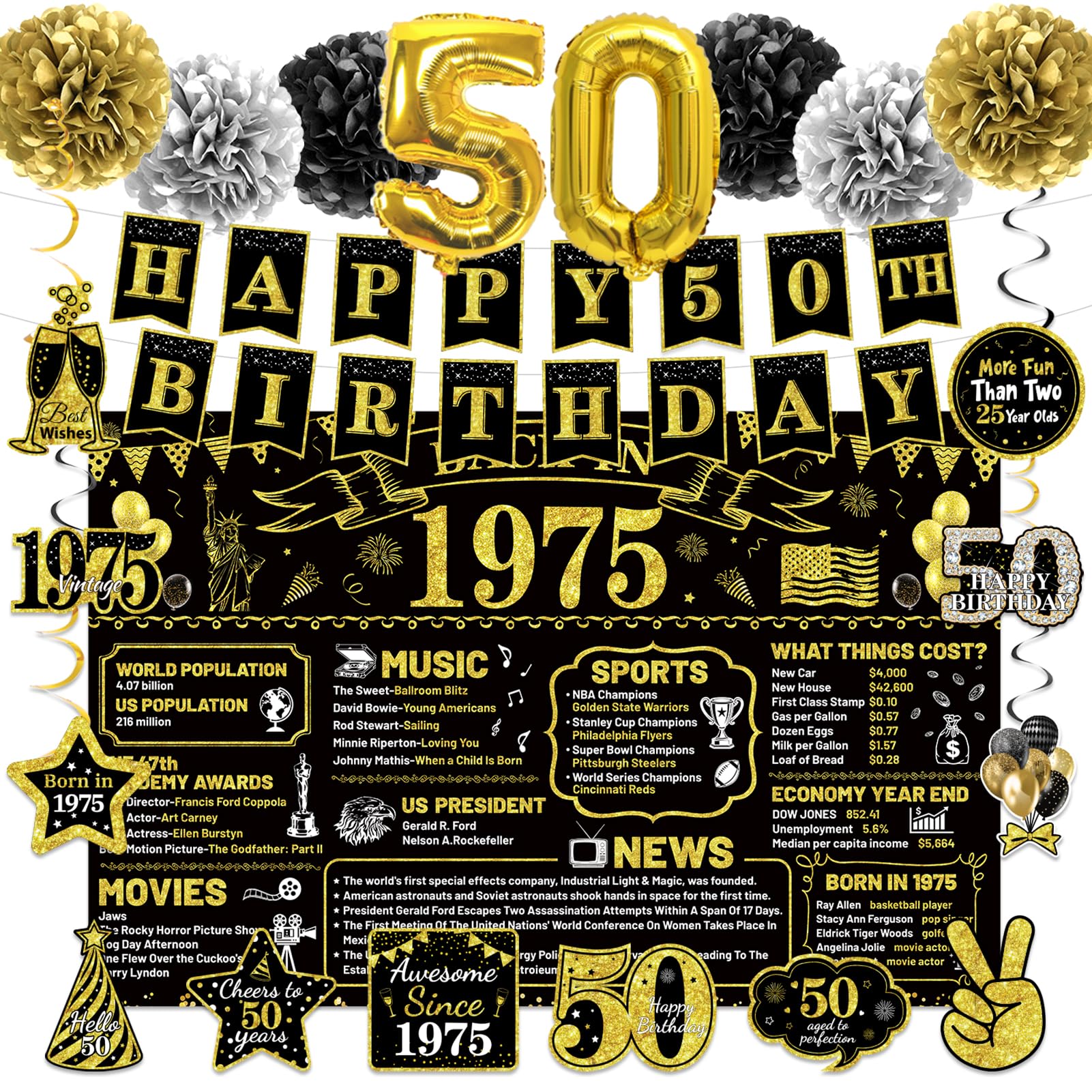 Amazon.com: 43Pcs 50th Birthday Decorations for Men Women, Back in 1975 ...