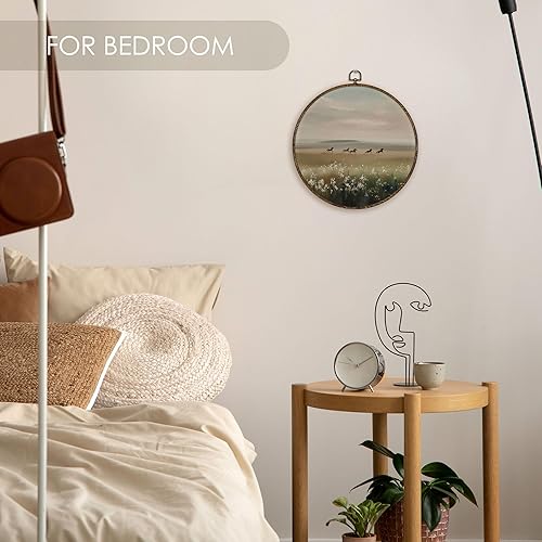 Miniatura 3 de Fewgb Arte de pared redondo con diseño de caballo silvestre con diseño de flores silvestres enmarcadas, arte de pared en lienzo con diseño de