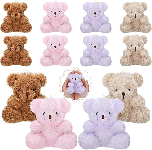 Sotiff 12 piezas de ositos de peluche pequeños a granel de 4 pulgadas de peluche suaves de animales pequeños, llaveros de bricolaje, regalos para el