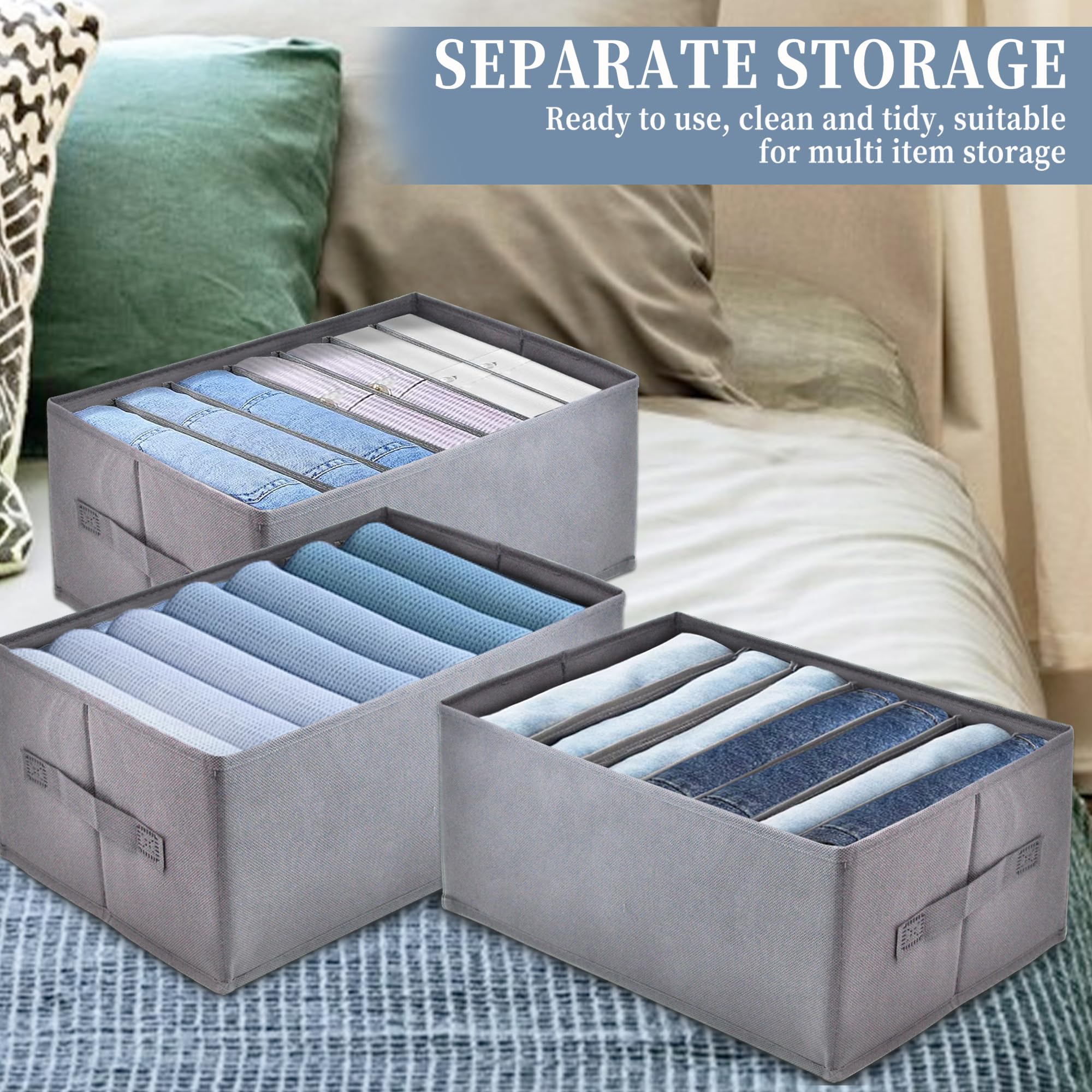 ROLLWAY 6 Pezzi Organizer Armadio Salvaspazio, Organizer Armadio Pieghevole Organizzatore Armadio Robusto Contenitori per armadio per Jeans, Pantaloni, Maglione -35x25x17cm (6 medie)