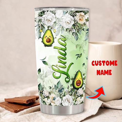 Miniatura 2 de Vaso de aguacate personalizado con tapa, taza de viaje con aislamiento de café, taza de acero inoxidable de doble pared al vacío térmico para