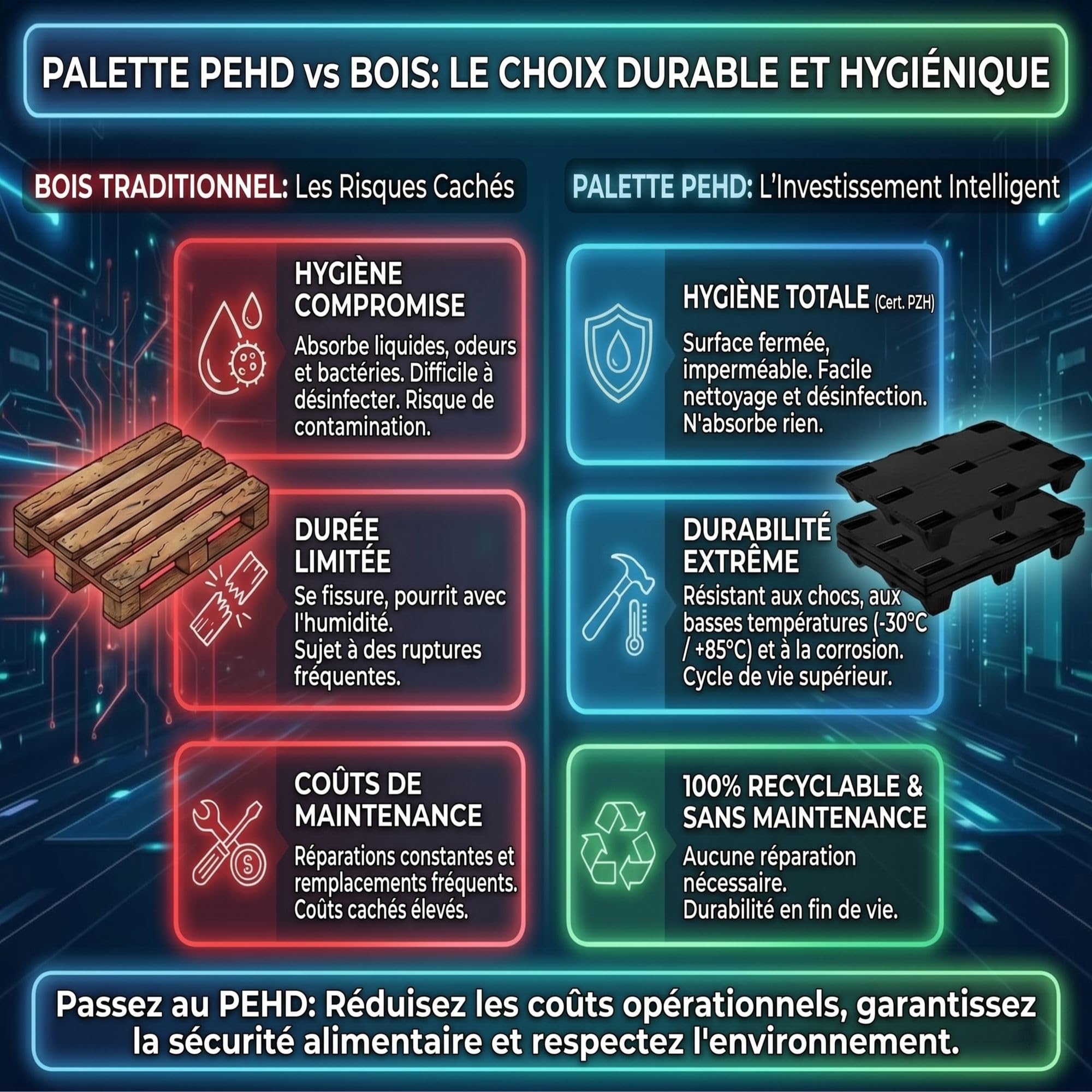 IMJ-Global - Palette Plastique 80x120 cm HDPE, Palettes Empilables de 9 pieds, Chaque Palette Possède une Certification Alimentaire et une Capacité de Charge Maximale de 2500 KG (1 Palettes)