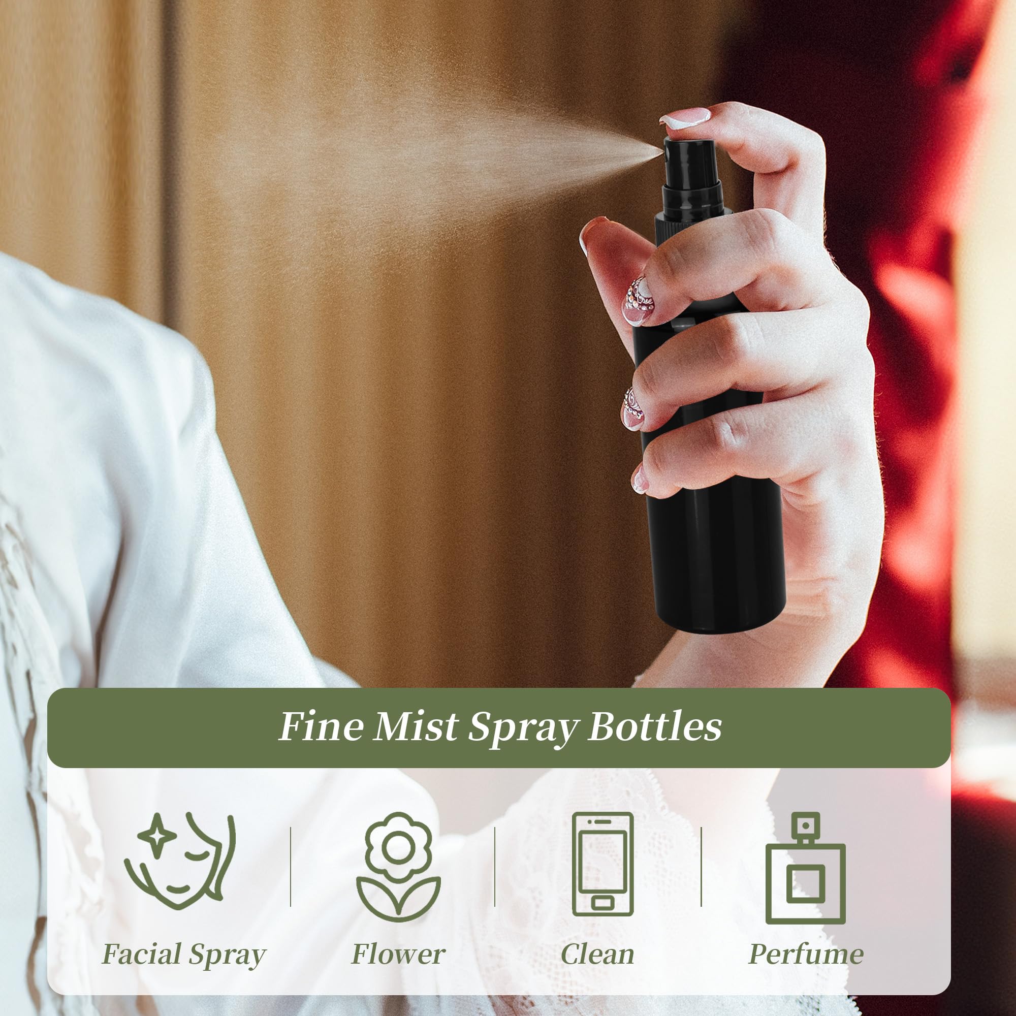 30 botellas pequeñas vacías de 100 ml, botellas de spray de niebla fina negra, botellas de spray de viaje para cabello, perfume, agua, cosméticos, con embudos y etiquetas