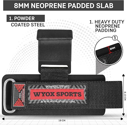 Miniatura 2 de WYOX Ganchos de levantamiento de pesas para hombres y mujeres (par) - Correas de soporte de muñeca resistentes con ganchos para peso muerto,