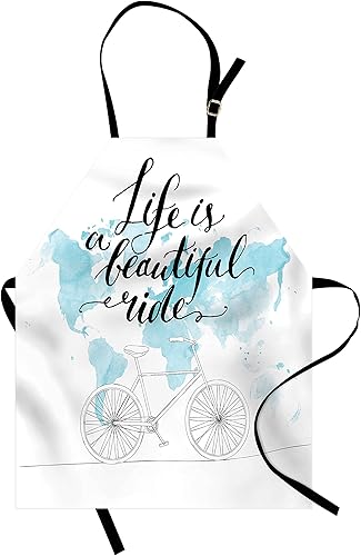 Lunarable Delantal de bicicleta, inspirador mapa del mundo de ciclismo, ilustración deportiva, unisex con cuello ajustable para cocina, jardinería,