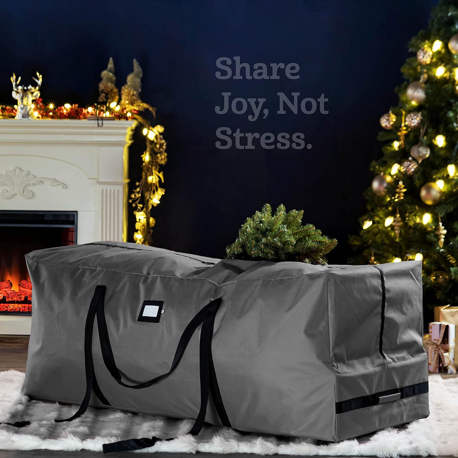 ZOBER 600D Oxford Fabric Rolling Christmas Tree Storage Bag - Fits 7.5 Ft Artificial Trees - Waterproof Christmas Tree Bag For Storage Box For Xmas, Durable Handles and Wheels - Card Slot - Gray Gray 7.5 ft