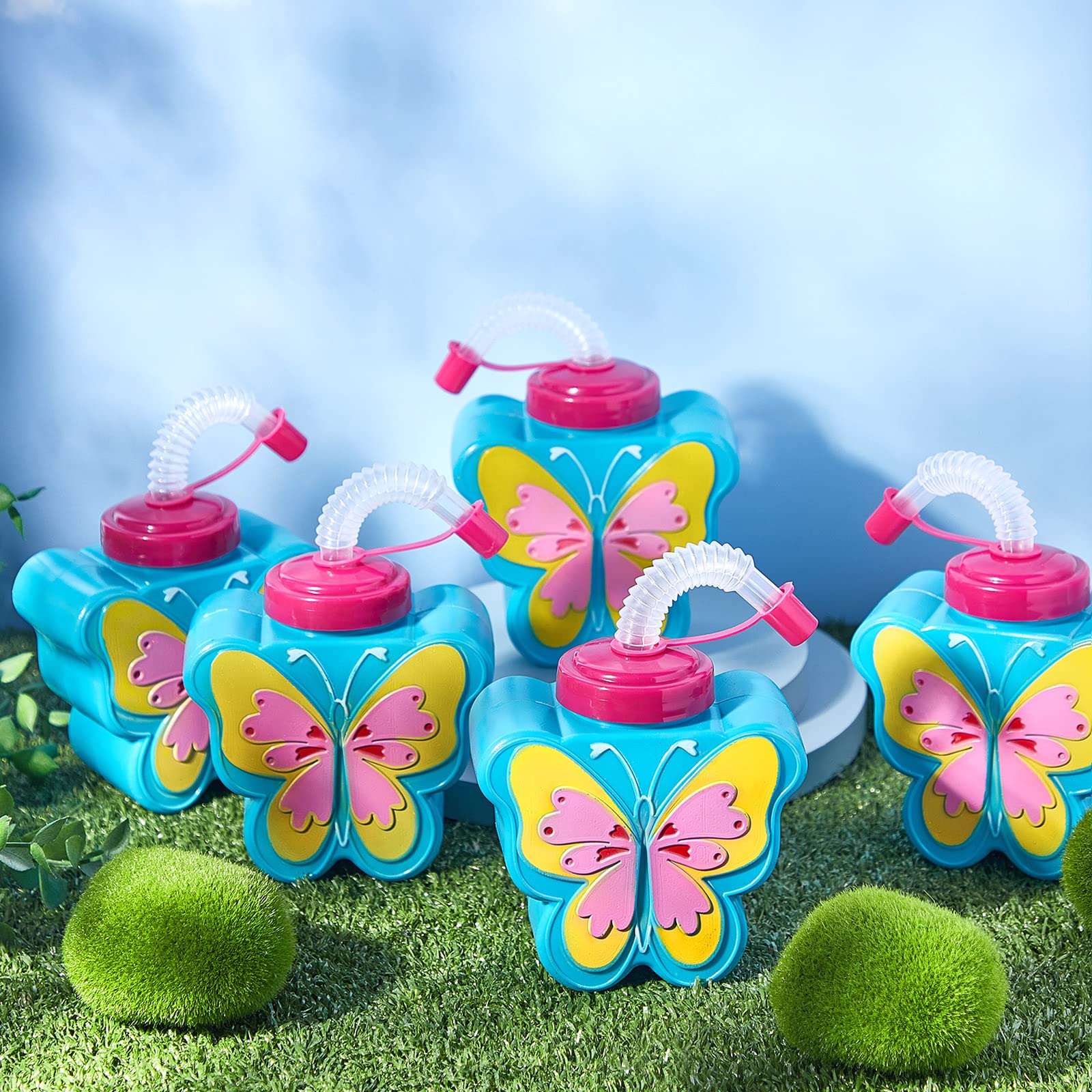 12 Pieces Butterfly Cups with Lids and Straws Bulk Butterfly Party Favor Cups 10 oz Plastic Reusable Kids Cups Set for Butterfly Theme Birthday Party Wedding Baby Shower Supplies