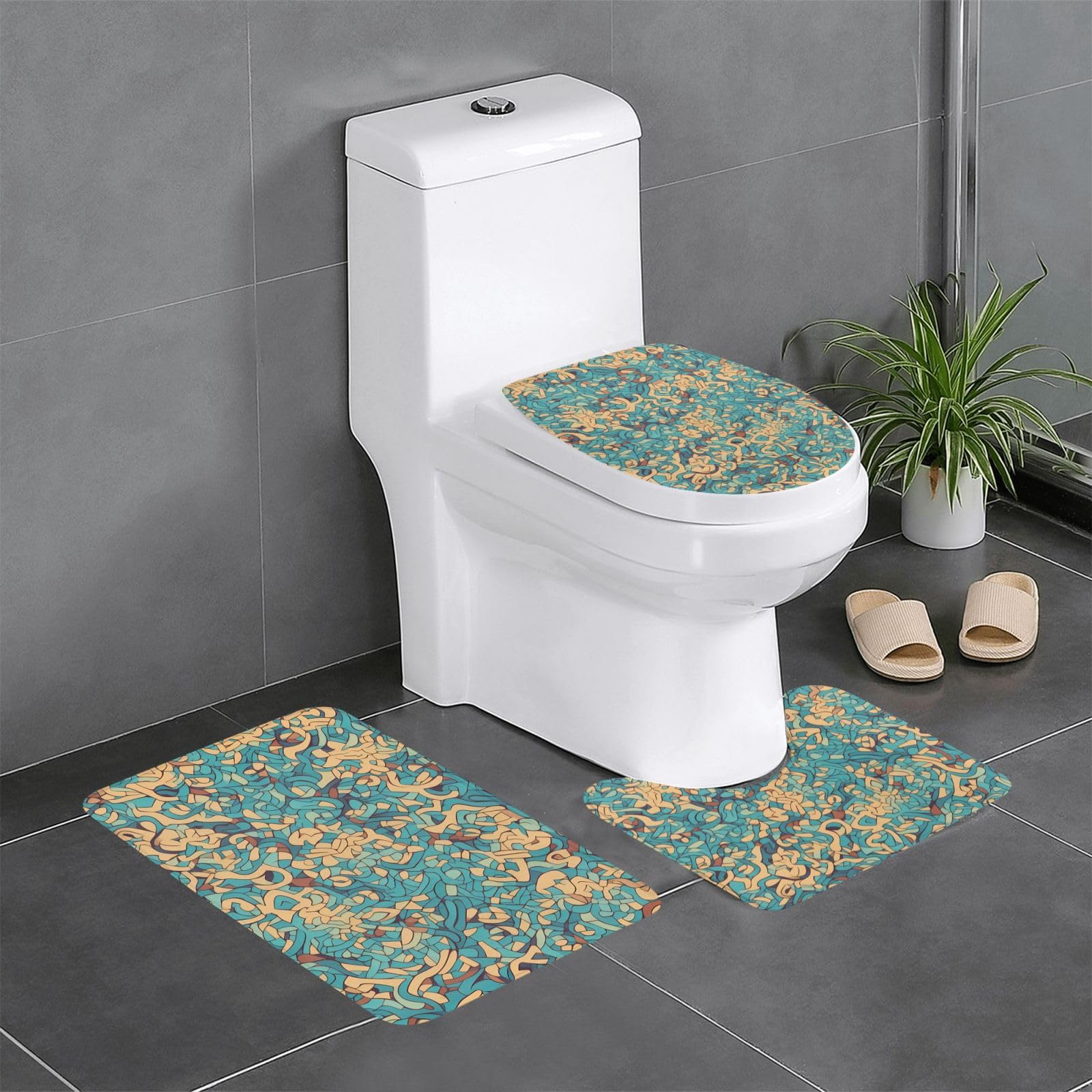 Tapis de salle de bain lot de 3 haute densité rectangulaire et U pour baignoire