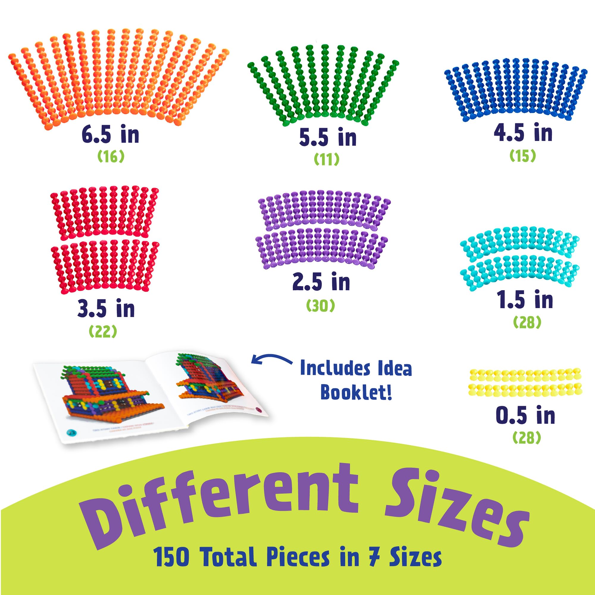 POPULAR PLAYTHINGS Playstix Construction Toy Set with Building Sticks for STEM and Classroom Use, for Kids Ages 4 and Up - 150 Piece Kit