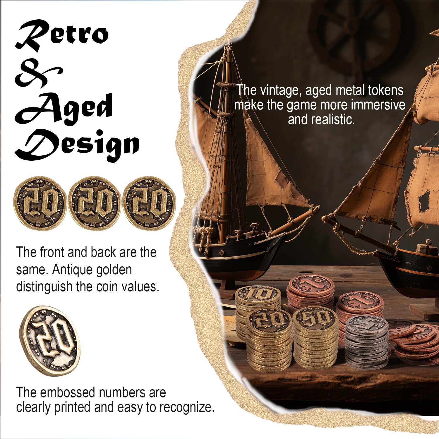 Monedas de metal para juegos de mesa, 20 fichas del tesoro para póquer, RPG, juegos de mesa de estrategia, moneda de fantasía, moneda genérica resistente (bronce, valor 20 monedas)