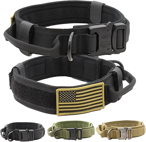 Ridge Ramblers Collar de entrenamiento negro para perro con asa y hebilla de metal. De nuestra serie de entrenamiento gran collar táctico para perro