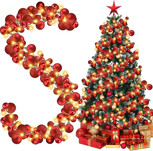 Guirnalda de bolas de Navidad de 6 pies con luces LED, guirnalda de bombillas iluminadas de Navidad, decoración de bolas de árbol de Navidad,