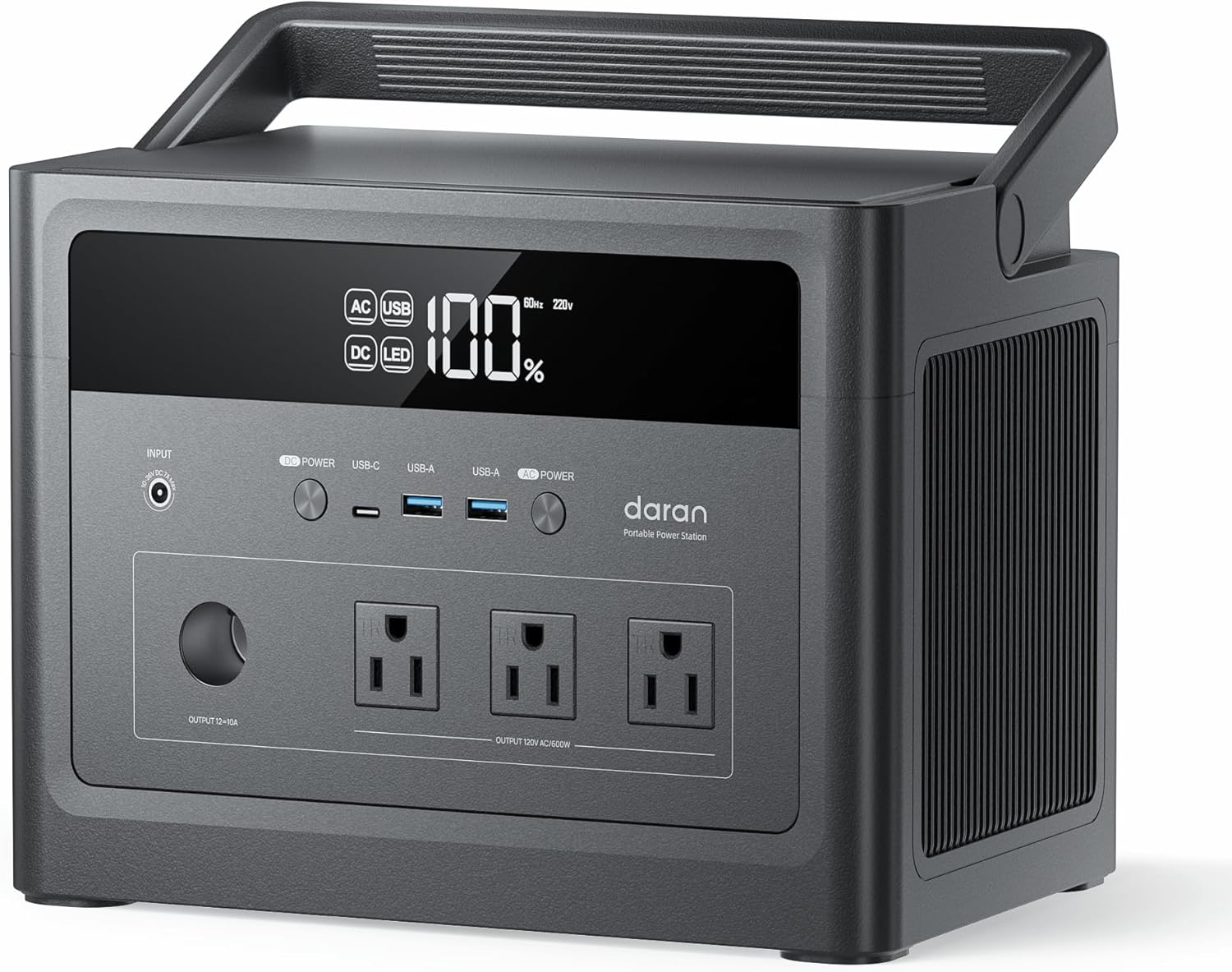 DaranEner Portable Power Station 600W (1200W Surge), 576Wh LiFePO4 Battery Backup, Solar Generator with 100W USB-C Fast Charge, Outdoor Camping RV Backup Power, Home Emergency Power Supply