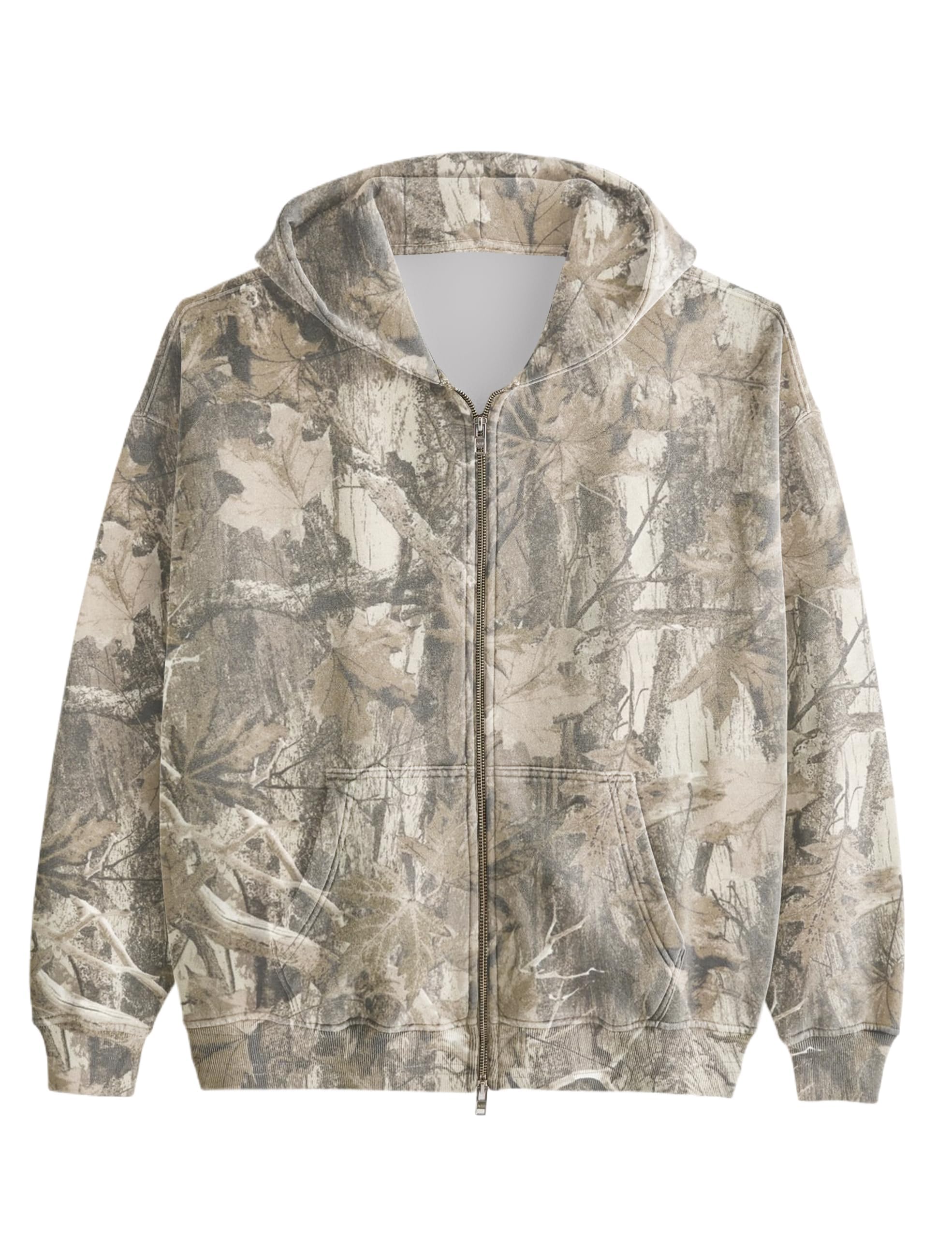 calbatic Women Camo Zip Up Oversized Fleece Hoodie Long Sleeve Maple Leaf Print Hooded Jacket Baggy Hoodie with Pockets