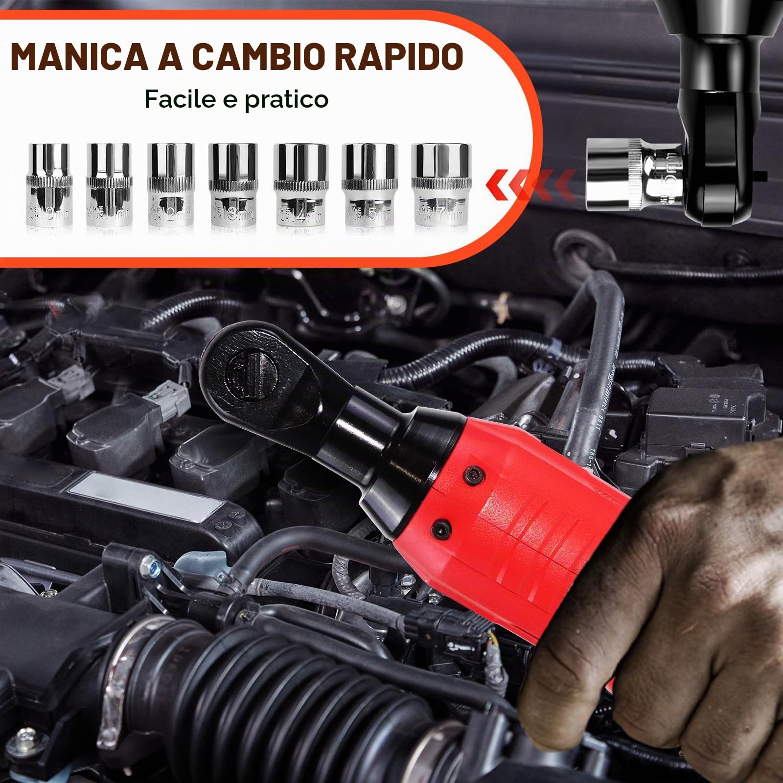 Chiave a Cricchetto Elettrica Senza Fili Set, Chiave a Cricchetto a Batteria 12V, 3/8", 40Nm Cricchetto a Batteria con 2 Batterie da 1,5 Ah + Luce LED + 7 x Chiavi a Bussola per Riparazione Auto