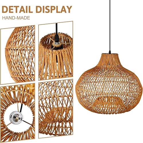 Miniatura 5 de Arturesthome Lámpara colgante de iluminación de cocina de mimbre para granja, lámpara de techo redonda de ratán, lámpara de ratán suspendida para el