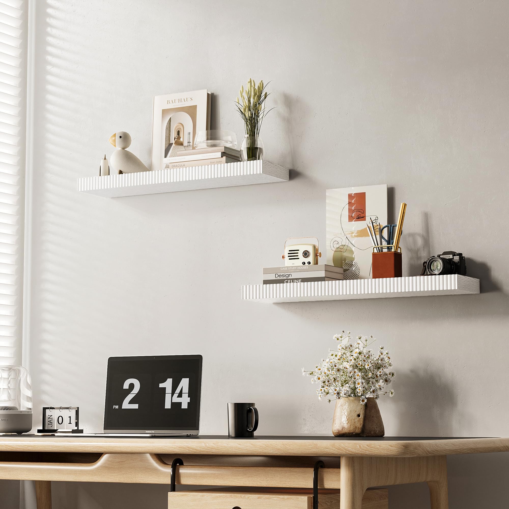 INNOD Estantes flotantes de 24 pulgadas para pared, estantes de madera montados en la pared para baño, dormitorio, sala de estar, cocina, estante colgante con soportes invisibles para almacenamiento