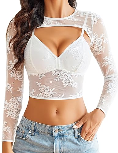 Avidlove Lace Cami Top with Shrug Long Sleeve Going Out