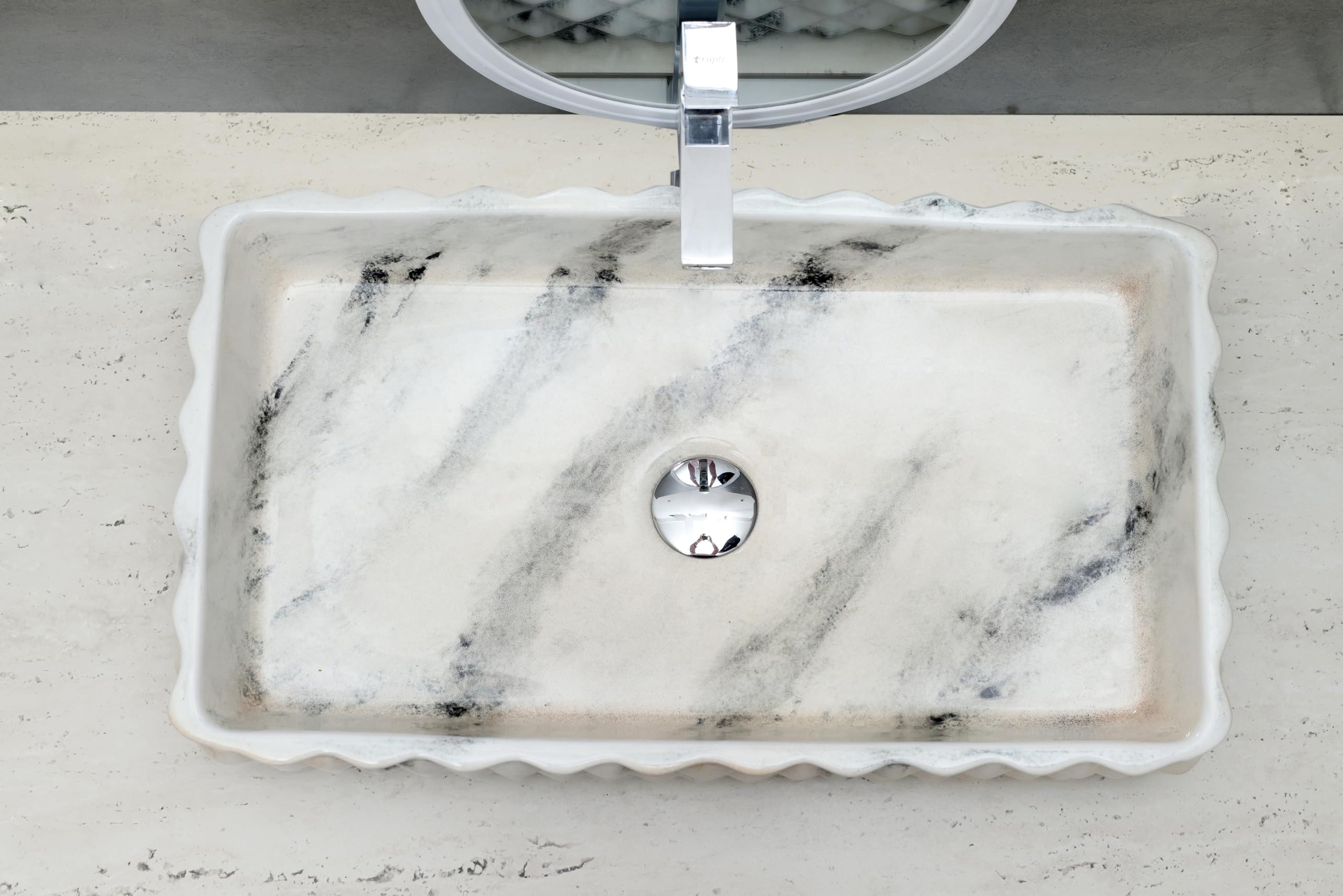 HISRE Designer Glossy Finish Table Top with Slim Rim Vessel Sinks For Bathrooms, Wash Basin For Restaurant, Hotel (Deer Design Wash Basin, 24 x 14 x 4.5 Inch) DM4604, photo 4 of 4