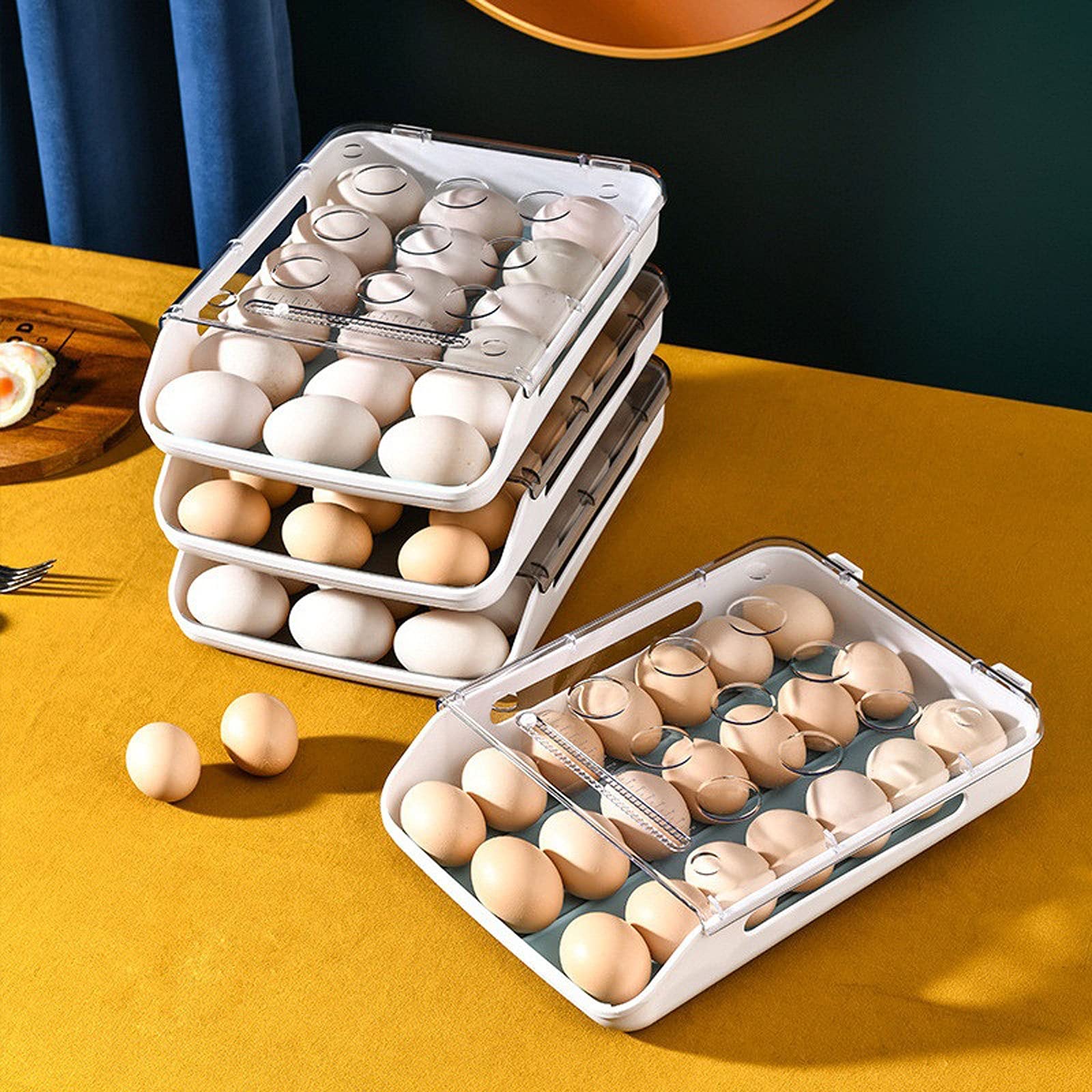 Boîte de Rangement, Boîte de Rangement Alimentaire Réfrigérateur Plateau à Oeufs Conteneur avec Couvercle Multifonctionnel Bac à Oeufs Accessoires de Cuisine (Bleu)