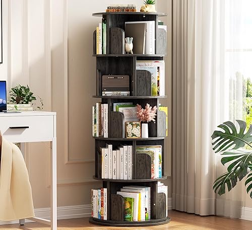 Miniatura 13 de Aheaplus Estantería giratoria de 6 niveles, torre de estantería giratoria de madera, estantería redonda giratoria de 360 grados, estante giratorio