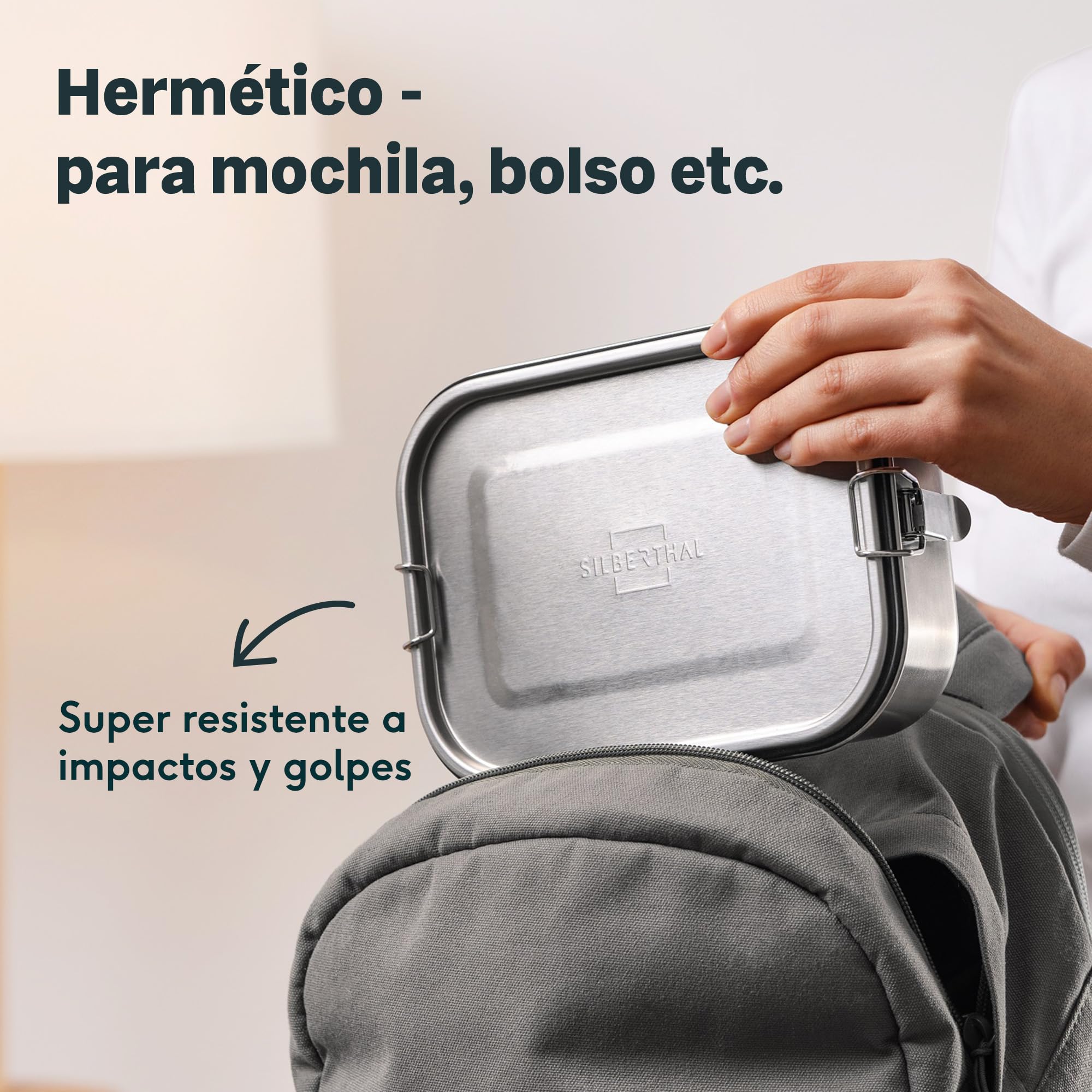 SILBERTHAL Set 3 fiambreras acero inoxidable hermeticas - 1200 ml - Fiambreras metalica trabajo - Con separador