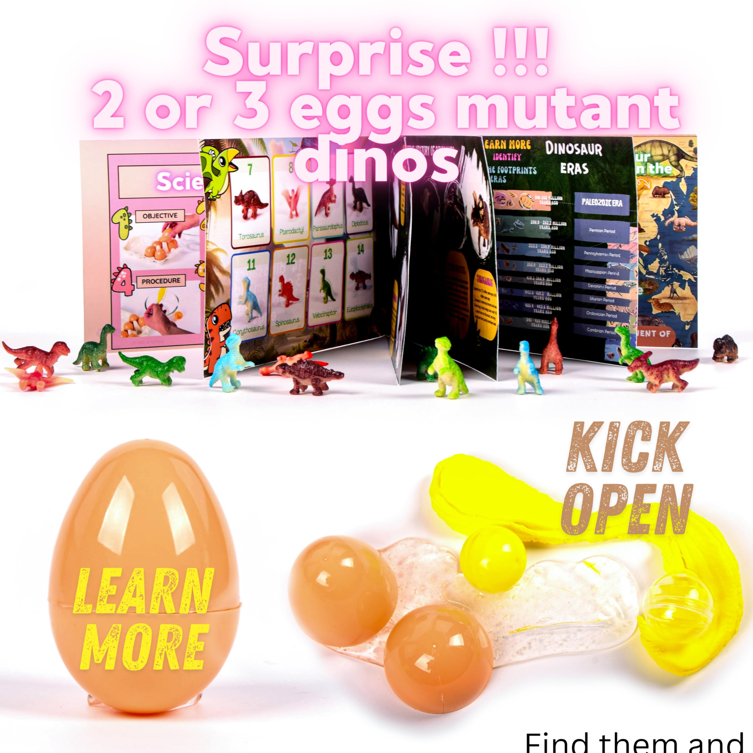 ToysButty Dinosaur Easter Egg Slime Kit - 6 Surprise Dino Eggs with Mutant Toys & Book, Transparent, Small - Image 3